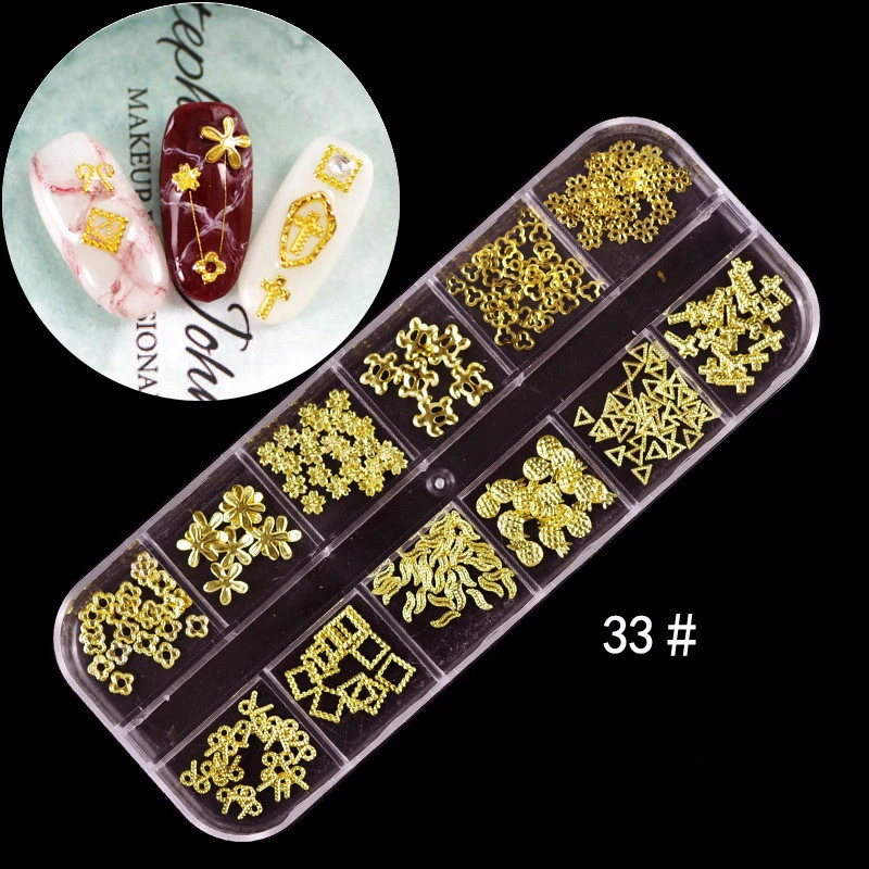 Colorful Rhinestones for Nails 3D Gorgeous Nails Art Tips Decals AB Acrylic UV Gel with 12 Grids Hard Case Nail Art Decorations