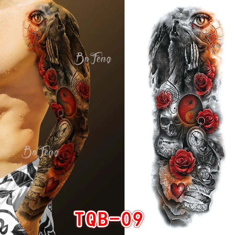 

Black Forest Tattoo Sticker For Men Women Children Tiger Wolf Death Skull Temporary Tattoo Fake Henna Skeleton King Animal Tatoo