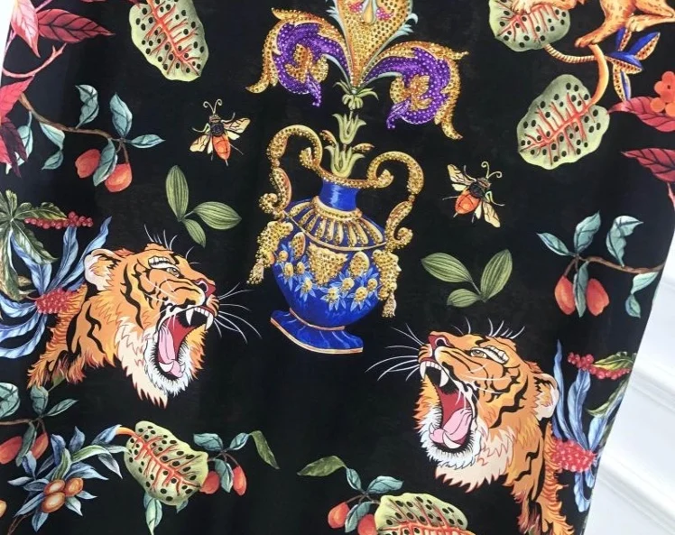 

new fashion famous brand cotton tee t shirts crown tiger print diamond for men