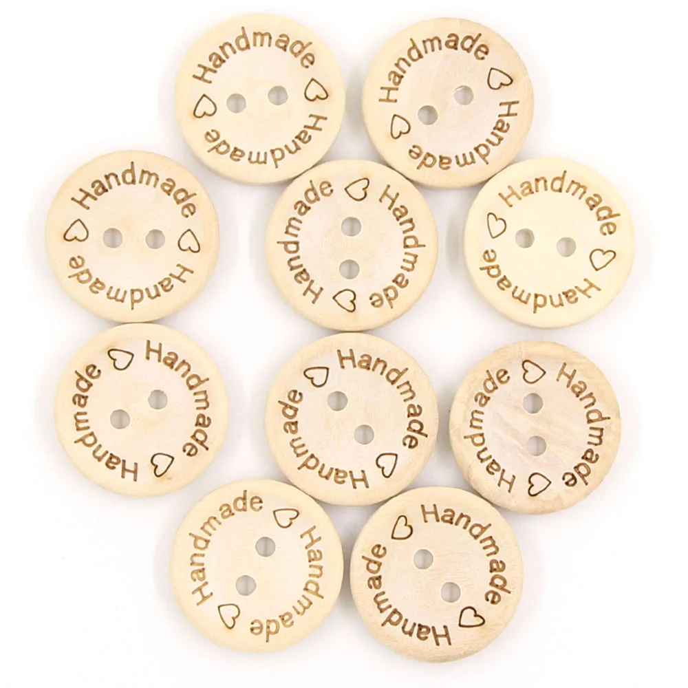 Круглые деревянные пуговицы натурального цвета ручной работы с 2 отверстиями