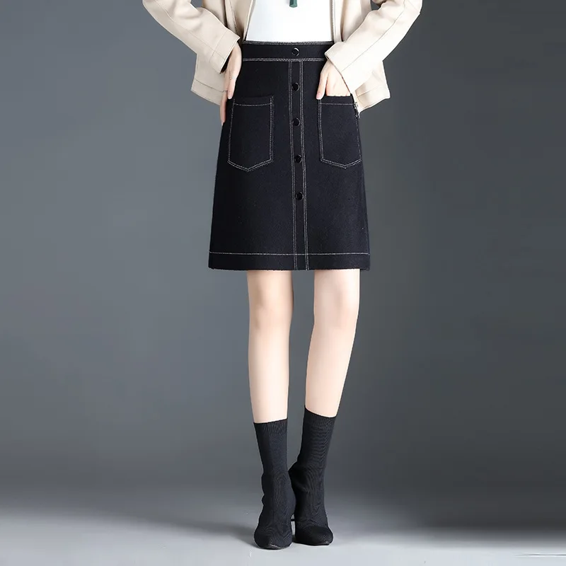 

Autumn Winter Knitted Skirt Women Elastic High Waist Slim Casual A-line Black Bodycon Skirts Ladies Elegant Vintage Short 2138