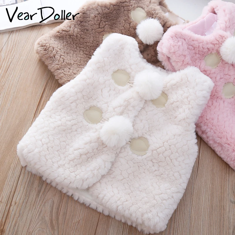

VearDoller Kid's Lambswool Coat Winter New Hairy Ball Buttons Children's Clothing Outerwear Thicken Warm Vest Girl Waistcoat