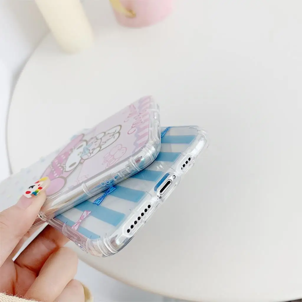 cute cartoon Melody Cinnamoroll dog phone case For iphone Xs 11 pro MAX XR X 7 8 plus couple clear soft TPU back cover stripe |