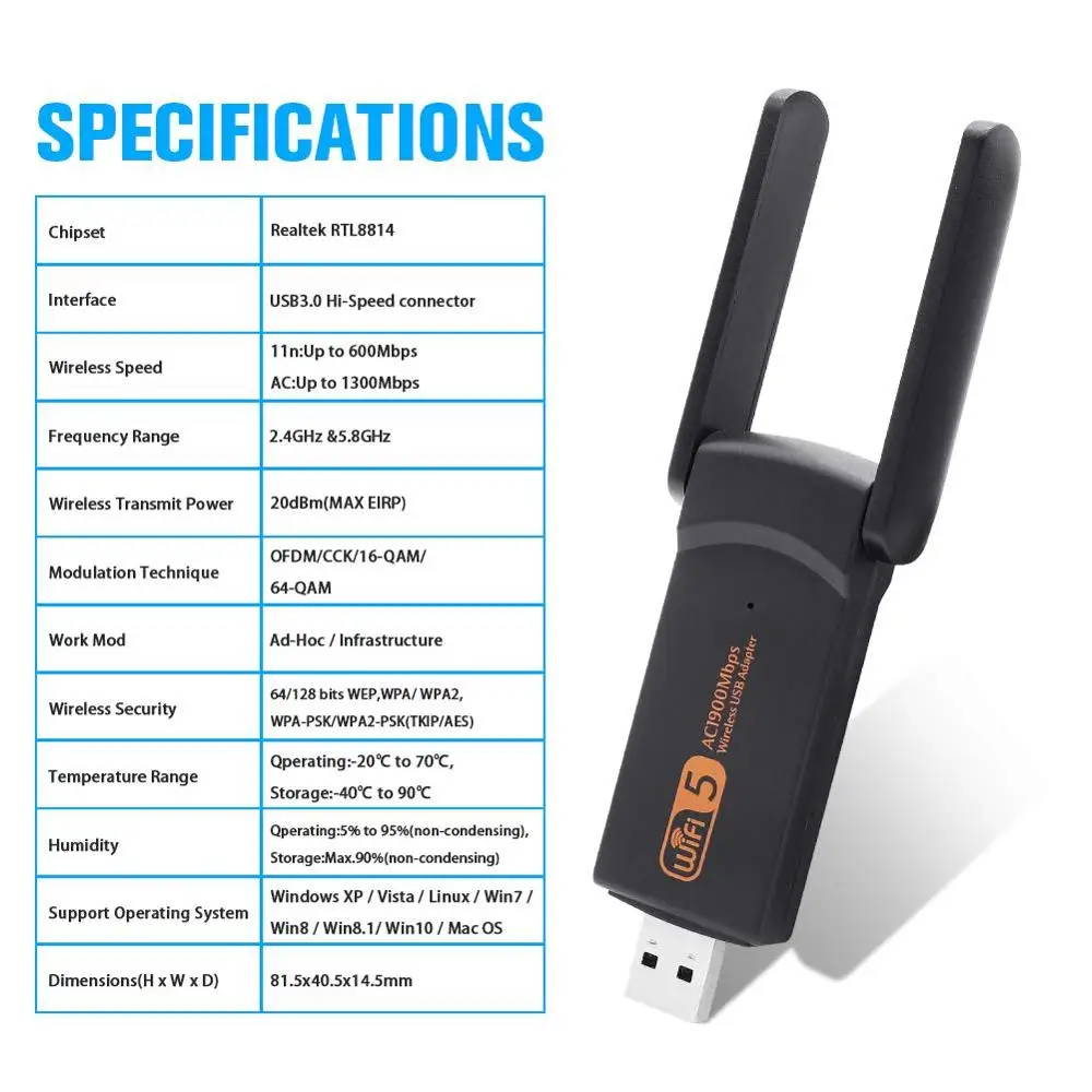 usb3 0 wifi adapter 1900mbps dual band 2 4ghz 5 8ghz wi fi dongle computer 802 11ac network card usb 2 antennas hi speed free global shipping