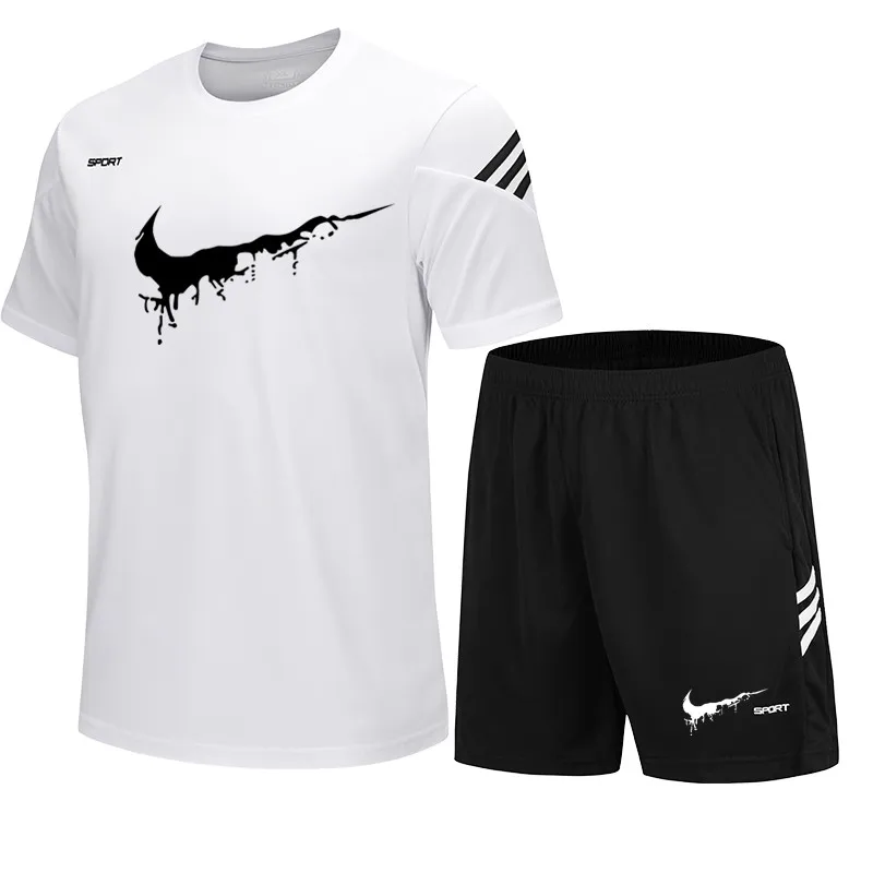 Мужской комплект спортивной одежды с надписью футболка коротким рукавом и шорты