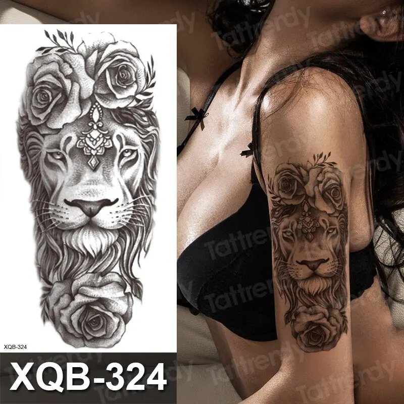 

Animal Lion Tiger Temporary Tattoos For Men Fox Wolf Eagle Fake Tattoo Sticker Owl Flower Scorpion King Tatoo Women Body Forearm