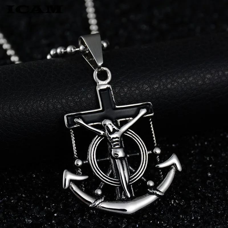 ICAM Мужская титановая сталь ожерелье Иисуса корабельный Якорь Подвеска Подвесной