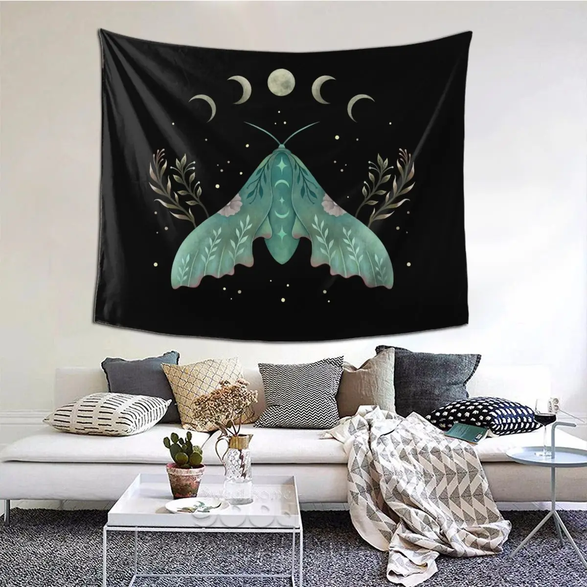 

Luna And Moth Moon Phase Tapestry Hippie Polyester Wall Hanging Psychedelic Decoration for Bedroom Vintage Wall Tapestry