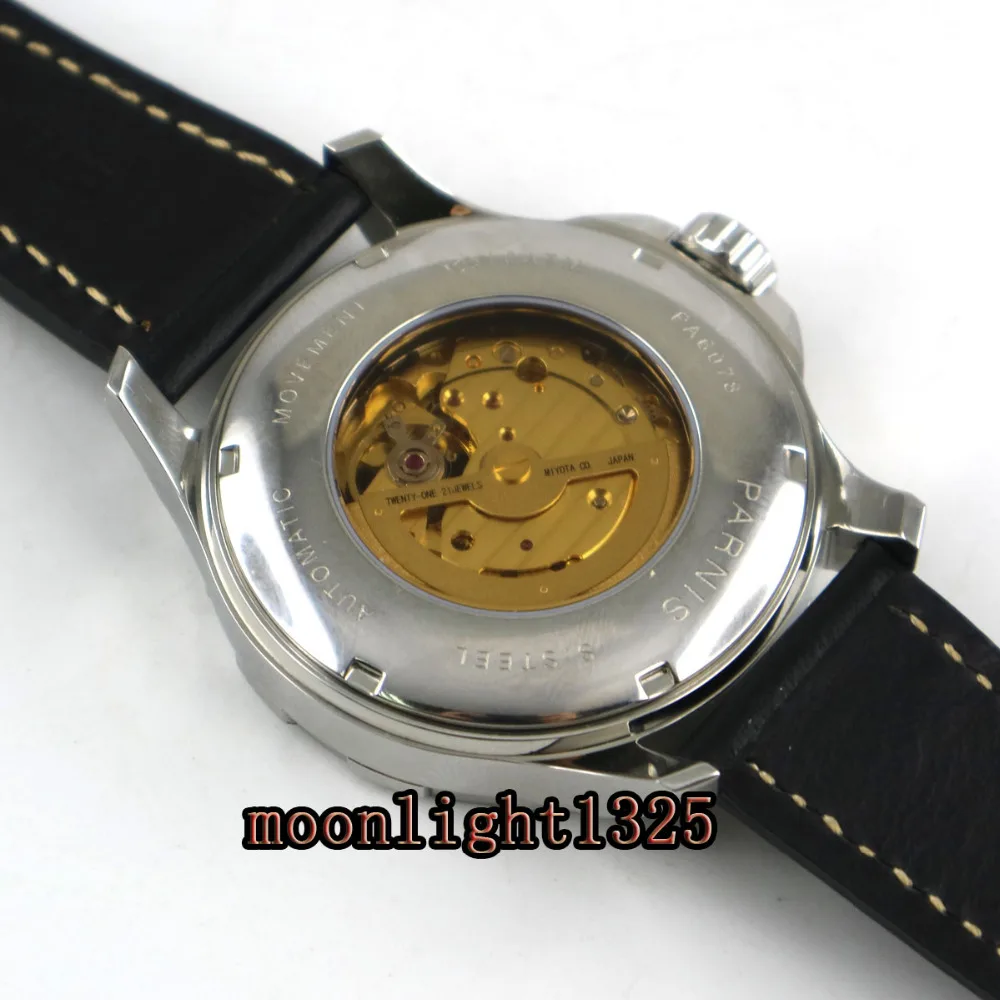 

44mm Parnis sandwich black dial Sapphire glass miyota Automatic Mens Watch