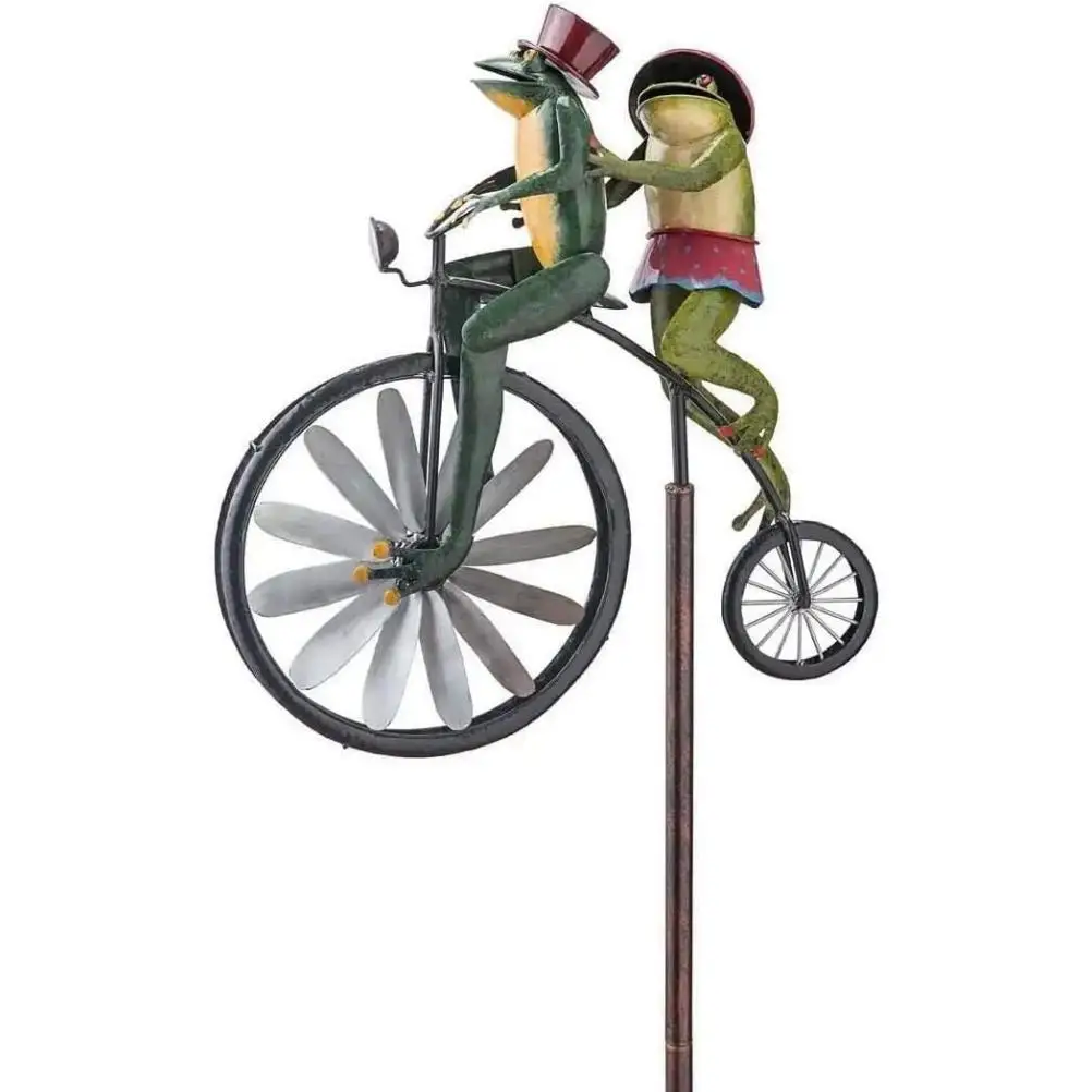 

Bicycle Metal Windmill Handmade Bike Frog Cat Bunny Mantis Sculpture for Garden Yard Lawn Decoration
