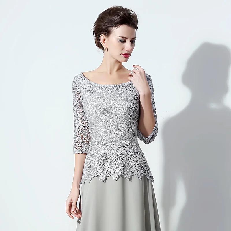 A Line совок шеи длиной до пола шифоновые вечерние платья с кружевом Мать невесты платья| |