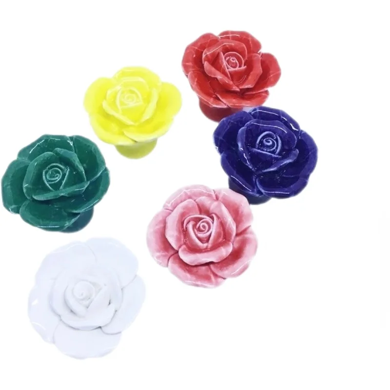 

8PCS Ceramic Vintage Floral Rose Door Knobs Handle Drawer Kitchen + Screw (5 colors) 40mm Knobs Beautiful Cabinet Drawer Knobs