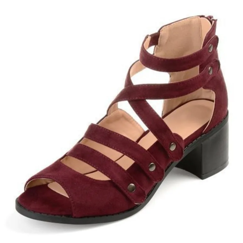 

Thick Heel Gladiator Sandals Women Casual Suede Zip Cover Heel Sandals 2021 Summer Lady New Shoes Plus Size 43 Sandals