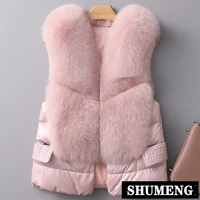 2021 new winter women faux fox fur coat ladies luxury loose vest jacket thick warm female plush fur duck down vest waistcoat
