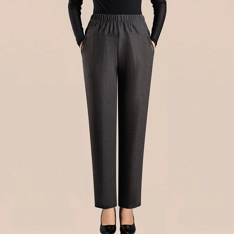 Office Lady Black stripe Suit Pants Women High Waist Solid Long Trousers Fashion Pockets Pantalones Plus Size | Женская одежда
