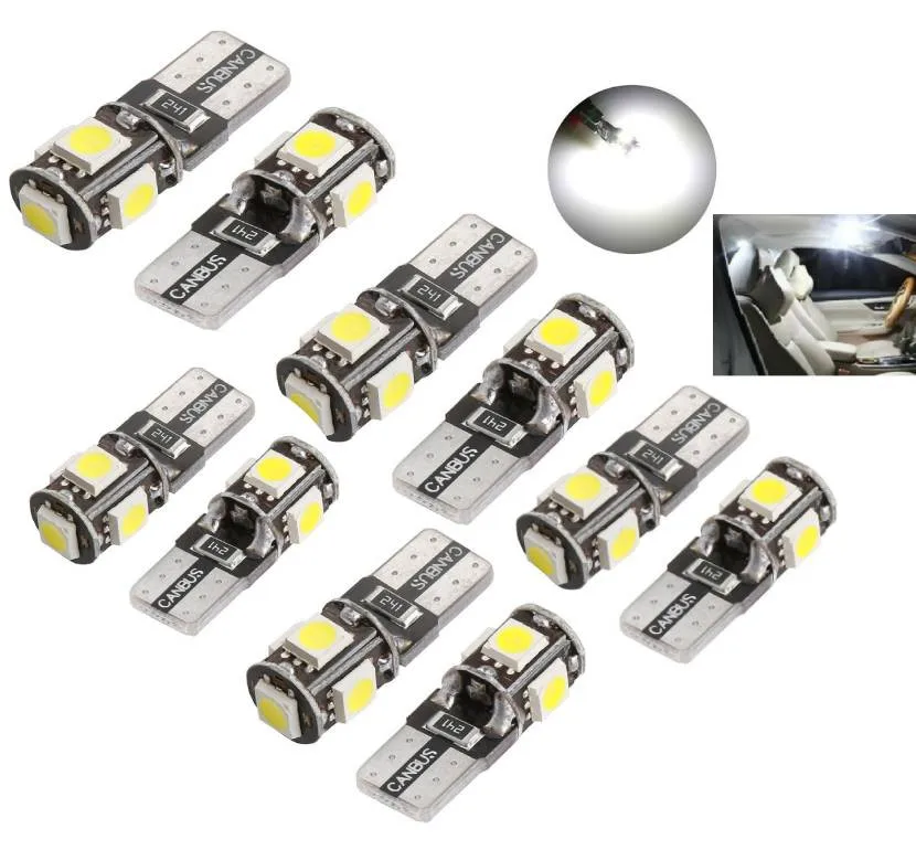 

10 Pcs T10 Decoding Light 12V 5-SMD 5050 LED Lamp Map Light Step Light