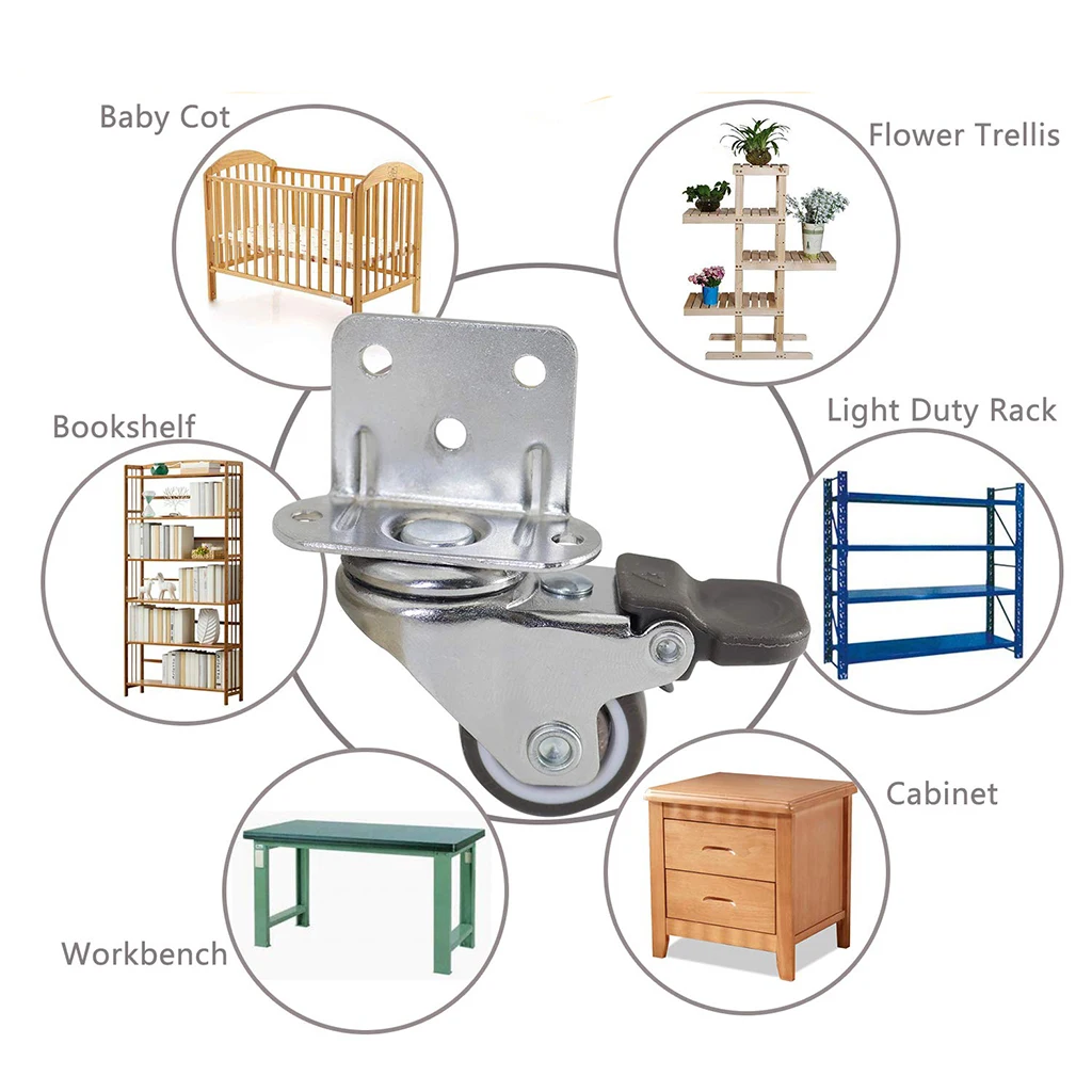 Набор из 4 сверхмощных поворотных колесиков бесшумный резиновый ролик с винтами