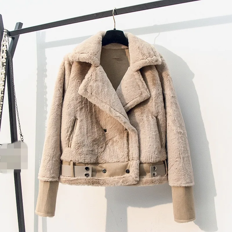 Корейские толстые женские Куртки из искусственной кожи с искусственным мехом