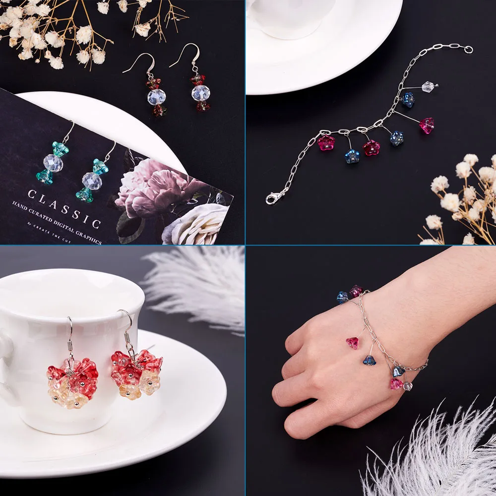 

100-130Pcs Electroplate Glass Trumpet Flower Beads 8.5x8x5.5mm Colorful Electroplate Loose Spacer Beads for Jewelry Craft Making