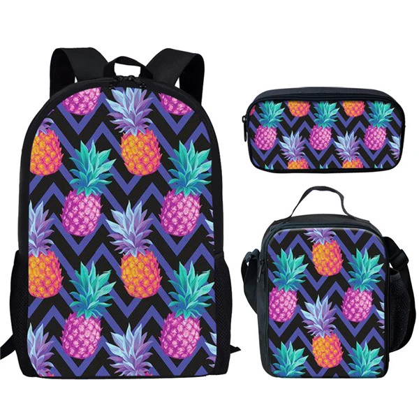 

Tropical Fruit Pineapple Print Backpack for Kids Student Bookbag Boys Girls School Bags 3Pcs/Lot Schoolbag Mochilas