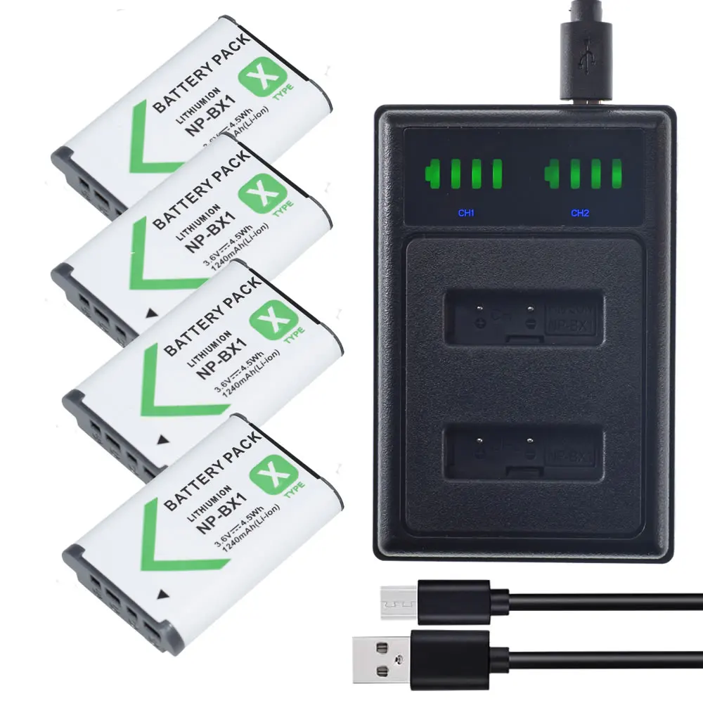 4x NP-BX1 Батарея + светодиодный интеллигентая (ый) Зарядное устройство для Sony Cybershot