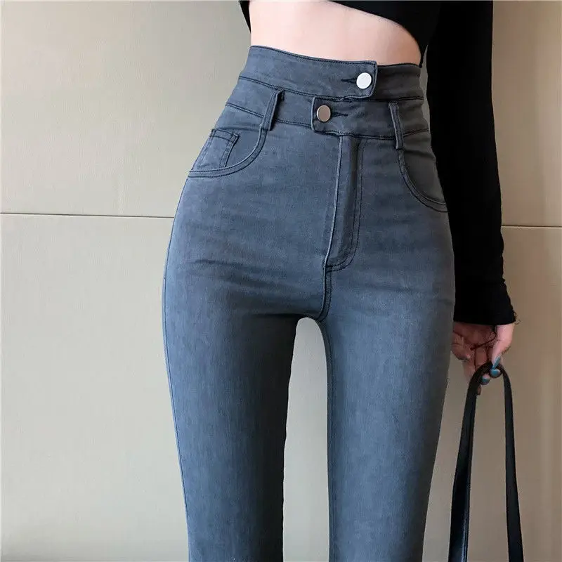 

Spring Women High Waist Denim Jeans Skinny Pencil Pants Leggings Elastic High Waist Denim Skinny Trousers