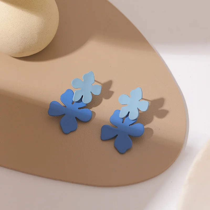 

Floral Earrings Royal Blue Baby Blue Contrast Color Bright Earrings for Women Ear Jewelry Korean Style