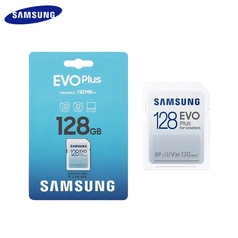 

Samsung EVO PLUS SD Card 128GB 256GB U3 V30 Transfer Speed up to 130 MB/S Class 10 32GB 64GB U1 V10 Memory Card For Creators