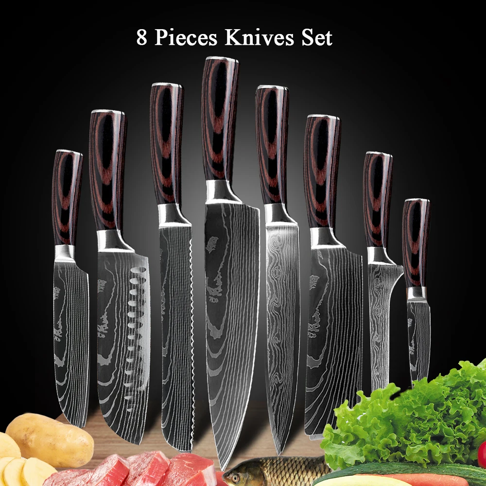 

Набор кухонных ножей из нержавеющей стали для резки мяса овощей японские ножи для хлеба s дамасский нож шеф-повара нож