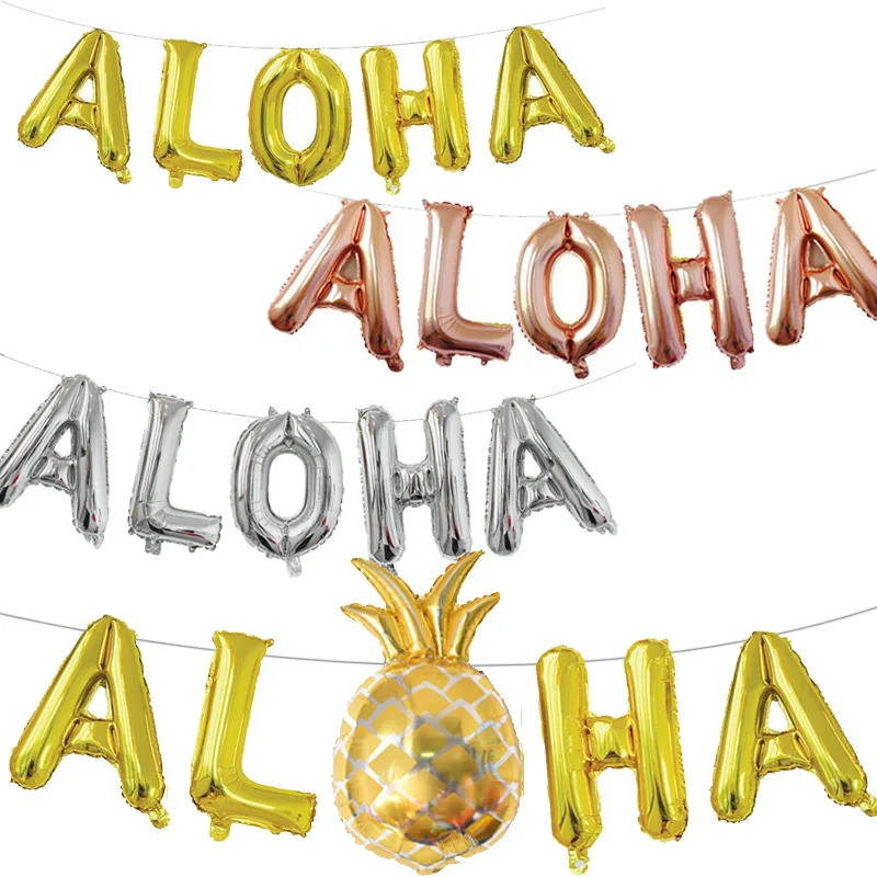 

16 дюймов с принтом ананасов 4 баллонов Комплект «ALOHA» Гавайский вечерние Фольга воздушные шары для Гавайи тропический праздника вечерние ук...