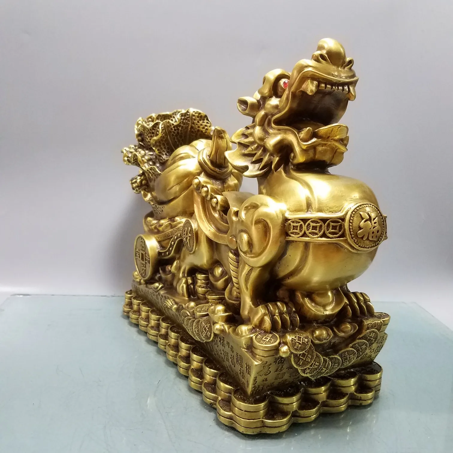 Online 37cm Große 2021 Home Unternehmen Business Shop ZHAO CAI Talisman Geld Zeichnung Gute Glück Drachen PI XIU KUPFER Skulptur KUNST Statue