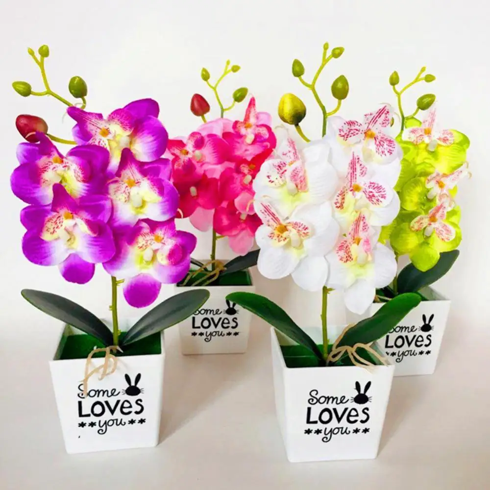 

Hot Selling Artificial Flower Bonsai Butterflys Orchid Bonsai Fake Flower with Pot Home Decor