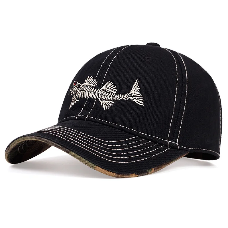 

Embroidered Fishbone Baseball Caps Outdoor Sports Sunscreen Hats Men And Women Adjustable Dome Short Brim Curling Baseball Caps