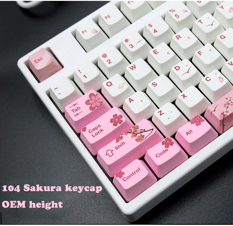 Механическая клавиатура с 104 кнопками колпачки для клавиш рисунком розовой вишни