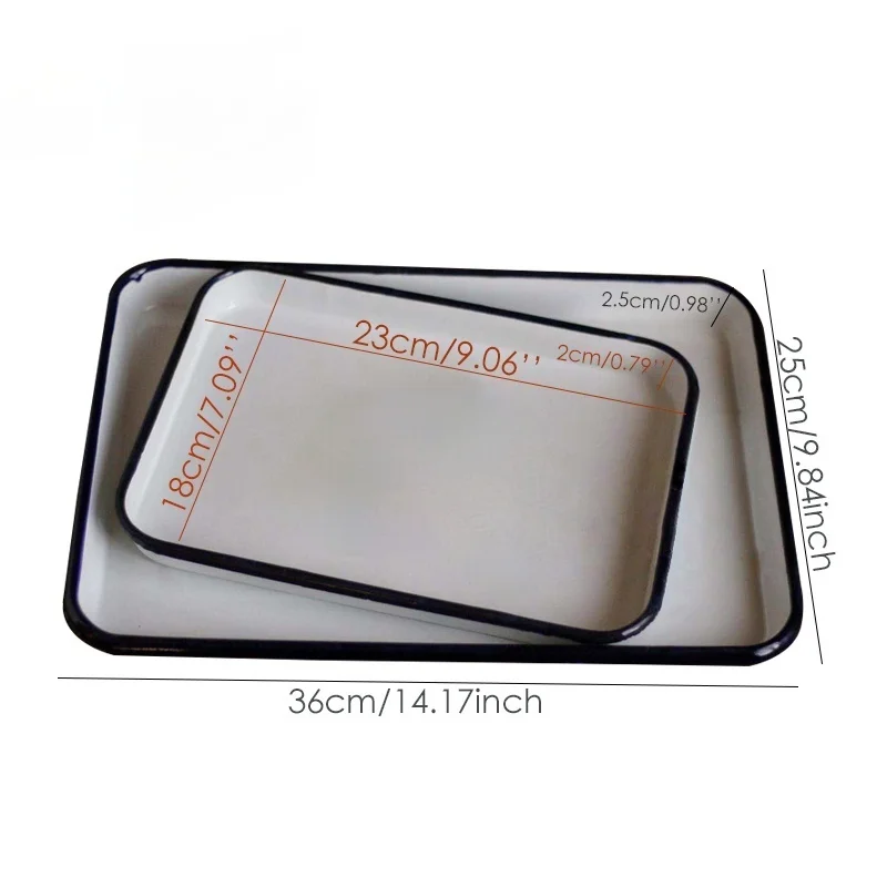 

Handcrafted Vintage Enamel Tray Ceramic Retro Cake Bread Tray White Rectangle Plates Home Church Decor Photography Props