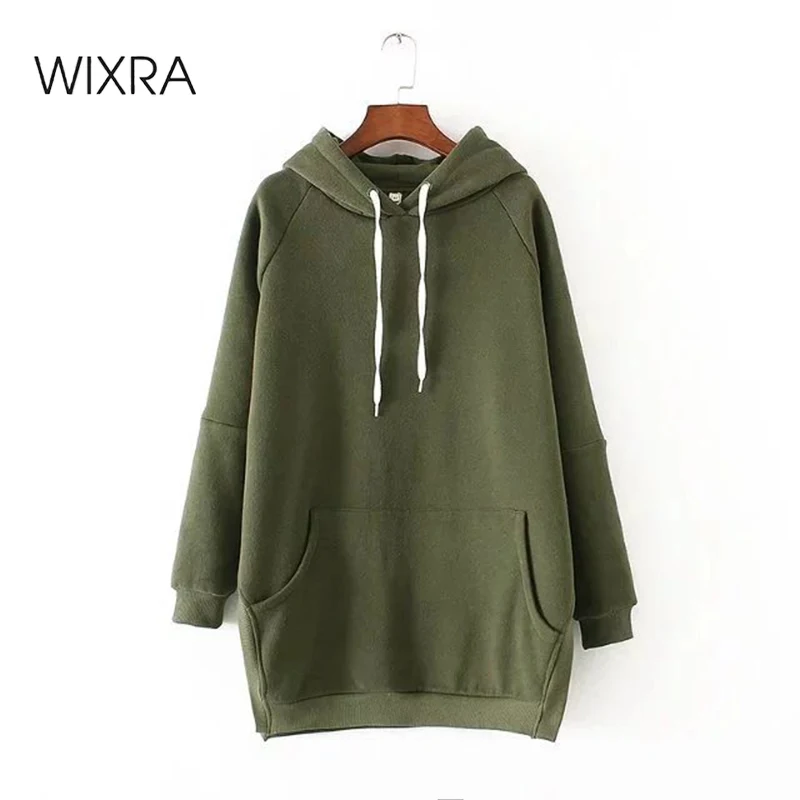 

Женские теплые толстовки с карманами Wixra, однотонные бархатные свободные уличные топы на осень и зиму