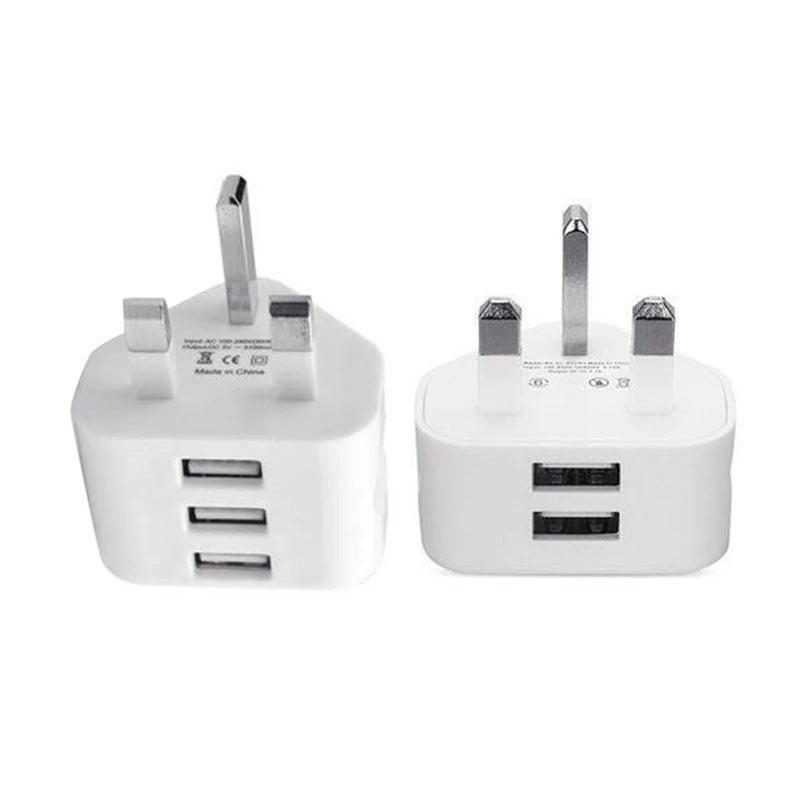

2 PCS Universal USB Uk Plug 3 Pin Wall Charger Adapter With USB Ports Travel Charger Charging For Phone Ipad,3 Port & 2 Port