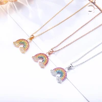 colorful cubic zirconia rainbow pendant necklace for women gold small sunshine rainbow choker necklace jewelry gifts 2021 trend