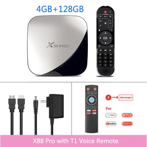 4GB128GB T1 Voice RC X88 PRO tv Box Android 9,0 4 Гб ram 128 Гб 64 ГБ 32 ГБ Google Voice Assistant RK3318 четырехъядерный Wifi 4K X88PRO 2 Гб 16 Гб телеприставка - Цвет: 4GB128GB T1 Voice RC