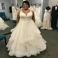 plus size wedding dresses bridal gowns appliques lace top sexy spaghetti straps ruffles tulle skirt a line robe de mari%c3%a9e