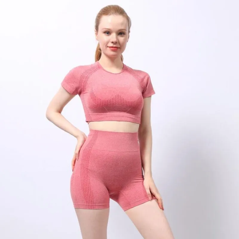 

2 Piece Set Workout Clothes For Women Sports Short Sleeve And Shorts Set Sports Wear For Women Gym Clothing Athletic Yoga Set
