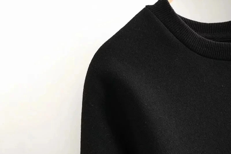 Увядшие английские уличные мультфильмы с милым круглым вырезом, свободные черные зимние толстовки с капюшоном, женские толстовки, пуловеры, топы