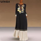 Платье VONDA женское в богемном стиле, лоскутное платье с винтажным принтом, повседневный свободный сарафан с длинным рукавом, размера плюс, осень 2021