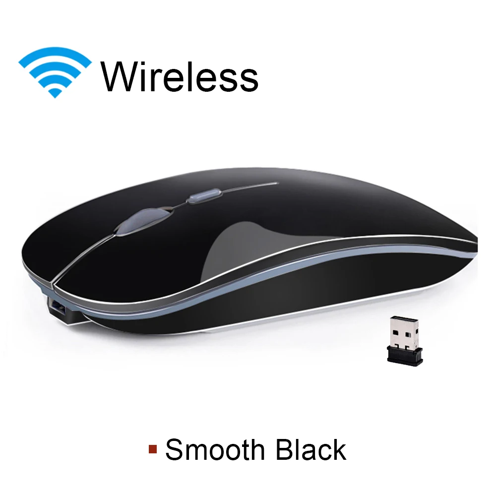 2.4GHz Smooth Black Беспроводная мышь, Bluetooth, перезаряжаемая мышь, беспроводная, мини, бесшумная, Mause, компьютерная, эргономичная мышь, 2,4 ГГц, USB, оптическая мышь для ноутбука - Цвет: 2.4GHz Smooth Black