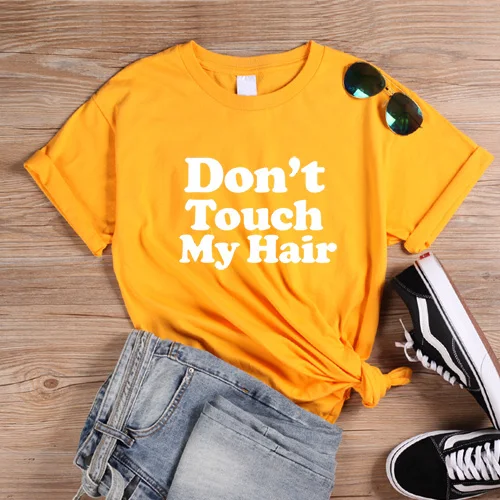 ONSEME Don't Touch My Hair футболки женская уличная Эстетическая футболка с надписью Melanin футболки Femme базовые простые буквы Топы - Цвет: Yellow-White