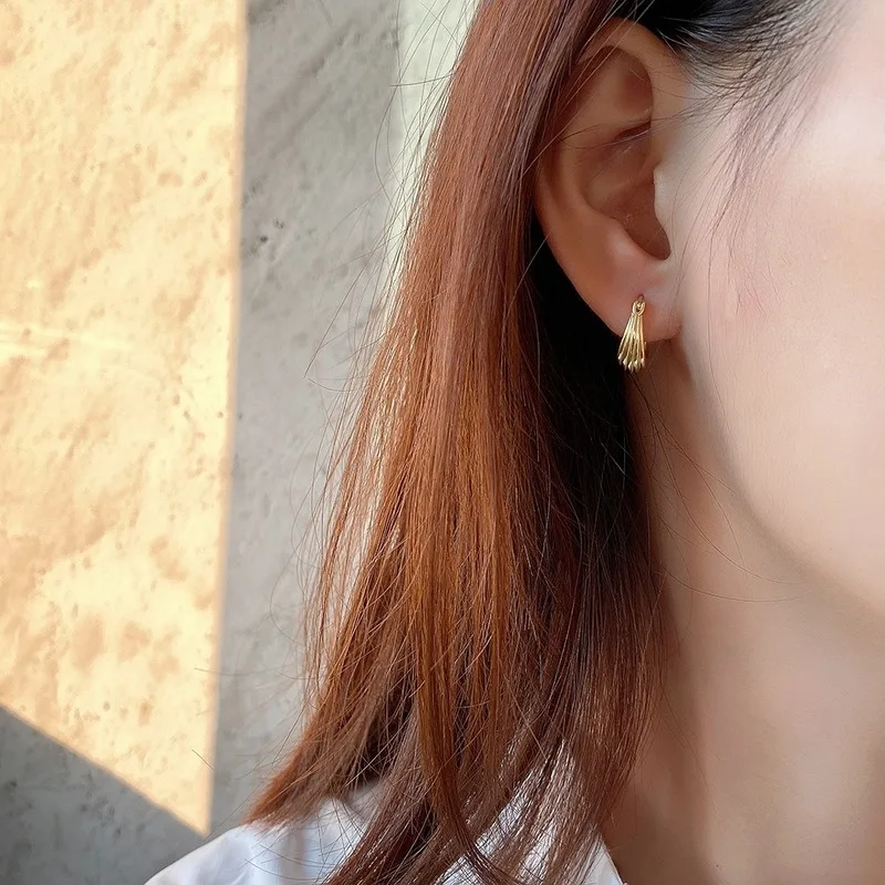 

Genuine 925 Sterling Silver Geometric Arc Earrings Elegant Concave Texture Minimalist Stud Earrings for Women Party Jewelry