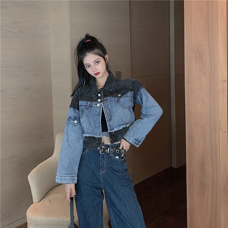 

Fashion Patchwork Denim Jacket long sleeve casual chic jacket coat women 2021 new Arriva Autumn coat Girl