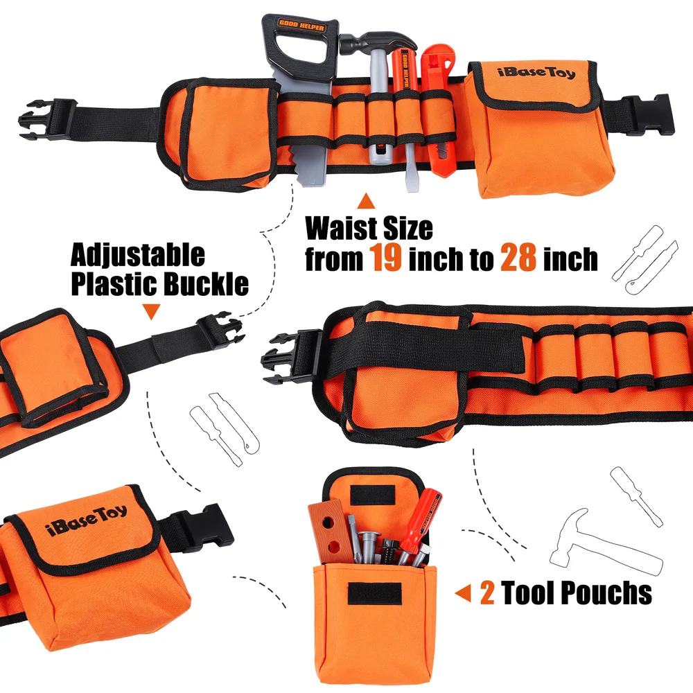 

iBaseToy 32pcs/set Kids Tool Toys Children Role Play Pretend Play Set Carpenter Tool Belt Repairman Kit