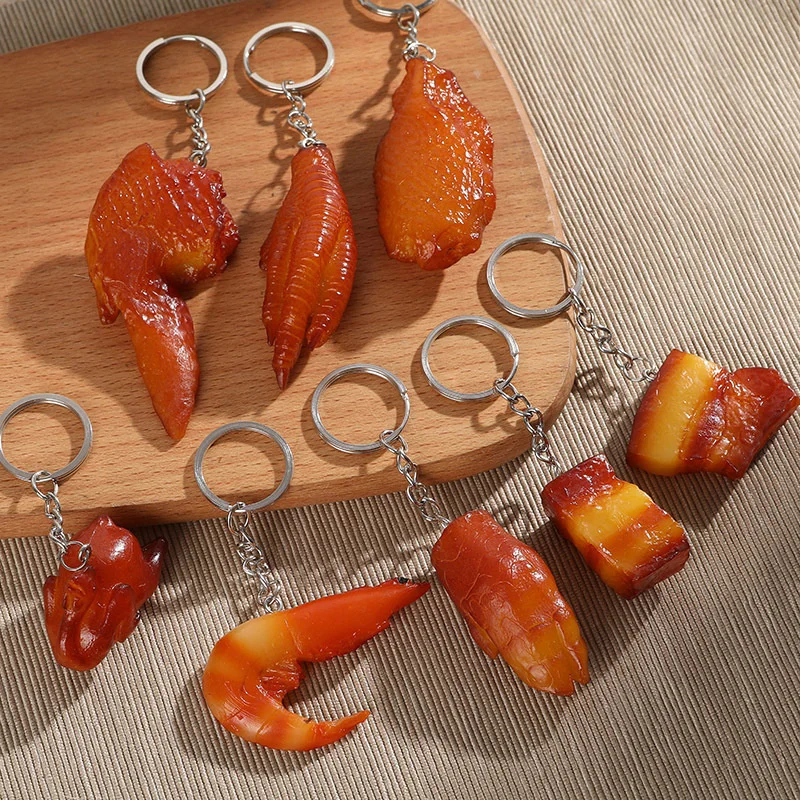 

PVC Simulation Food Keychains Fake Braised Pork Belly Roasted Chicken Keyholder Car Keyring Bag Pendant Trendy Trinket Accessory