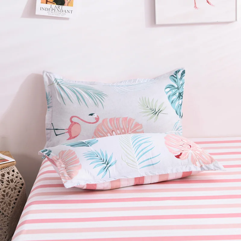 Комплект постельного белья с принтом фламинго в полоску пододеяльник листьями